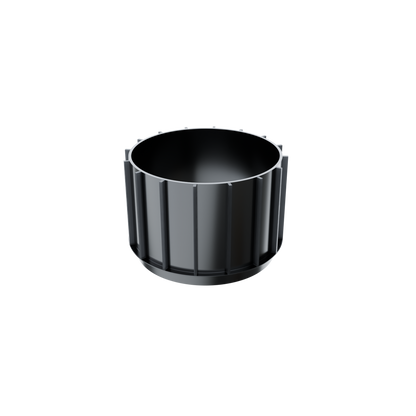 Plot NIVO Réhausse 60mm, capuchon plastique noir cylindrique à stries verticales, posé sur fond blanc uni.