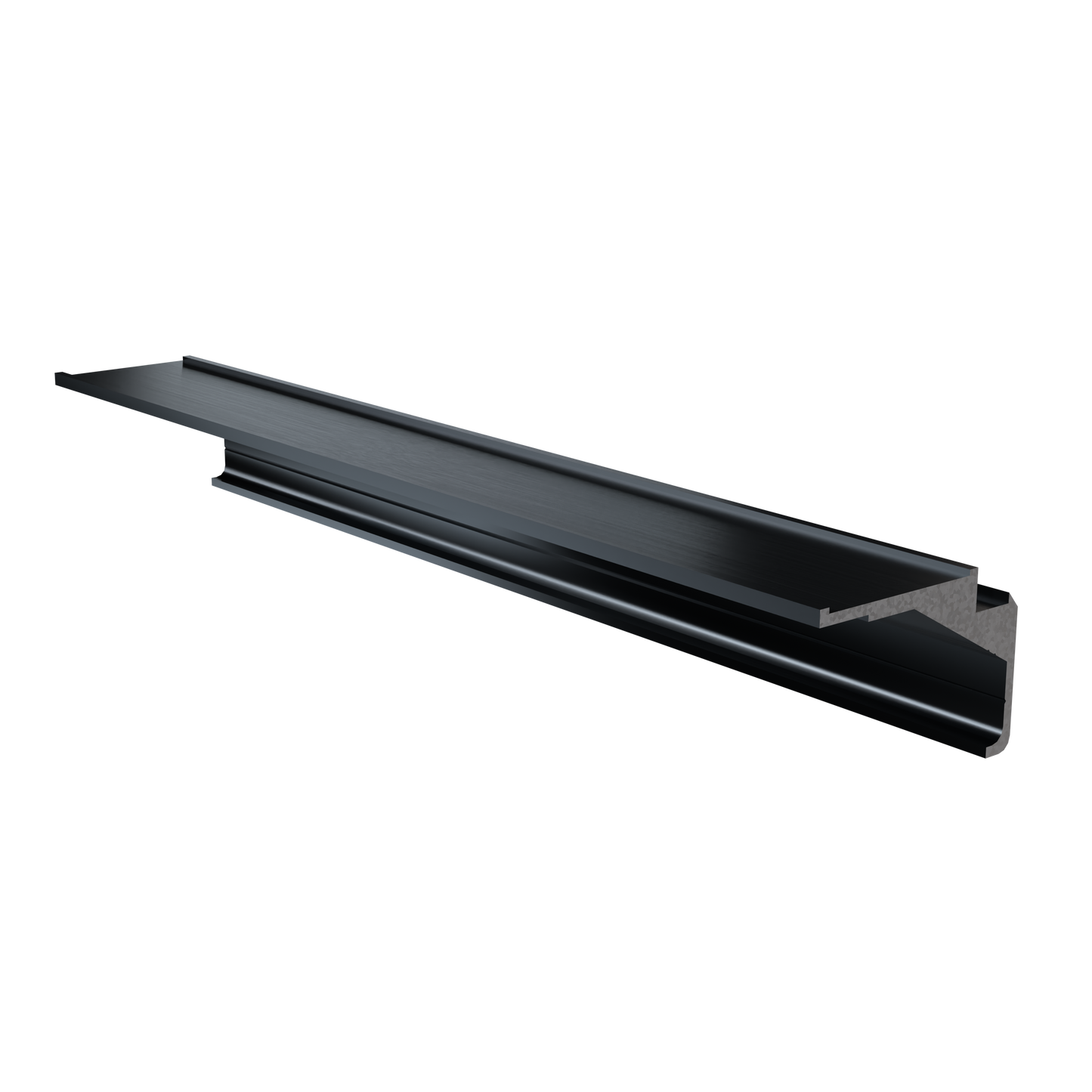 I-poutre en métal noir, standard non indiqué, posée sur fond blanc uni, aucune référence visible.