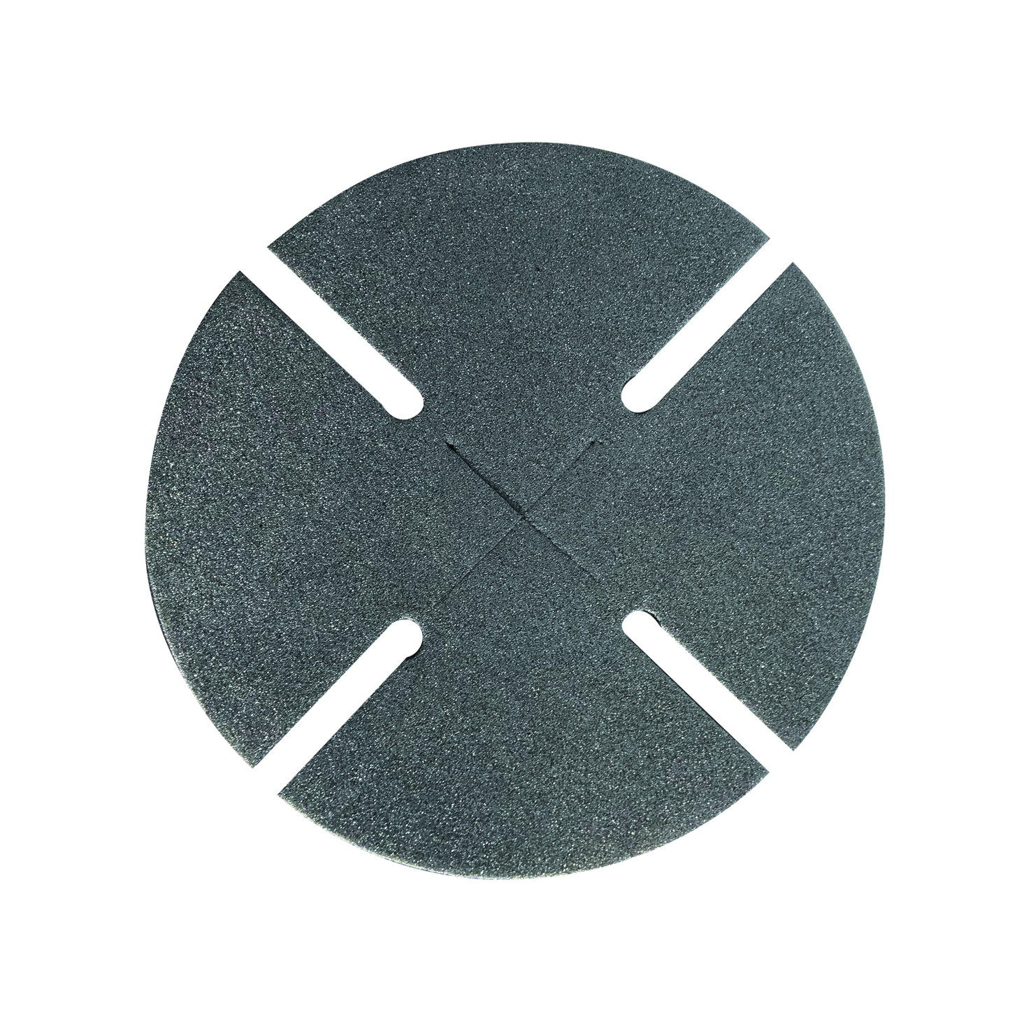 Rondelle foncée en acier, fendue en croix 4 rainures, diamètre environ 50 mm, posée sur fond blanc. Aucun marquage ou référence apparente.